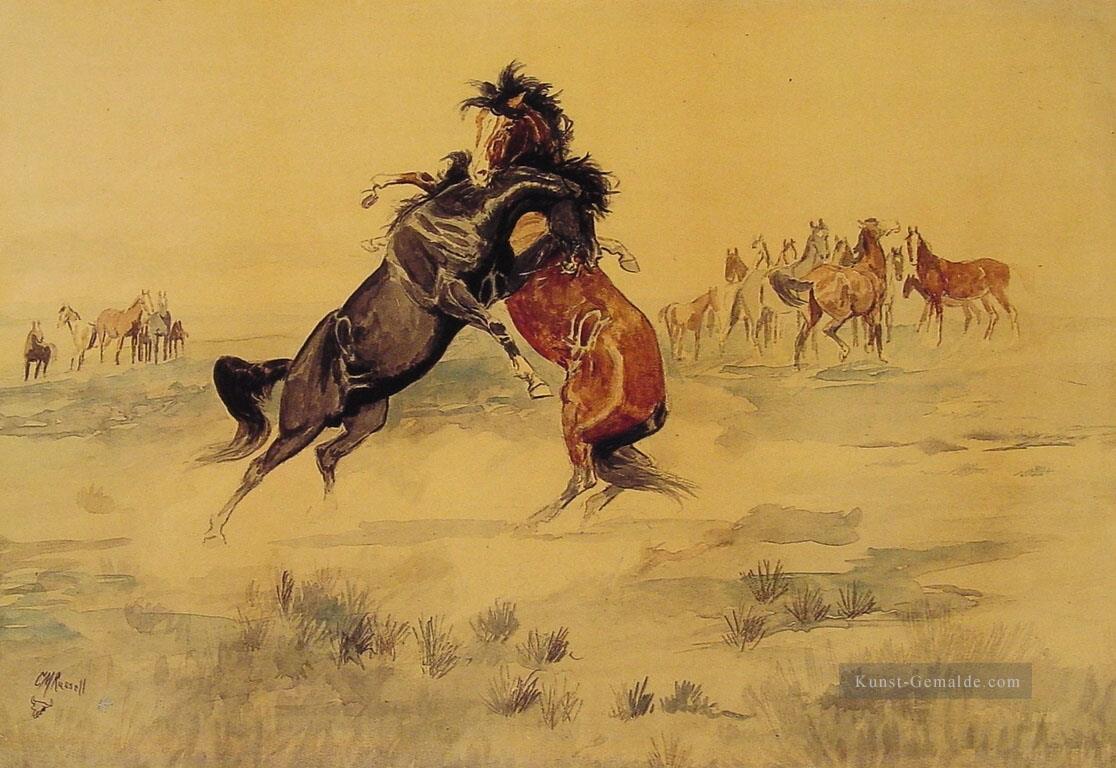 die Herausforderung Charles Marion Russell Indianer Pferd Ölgemälde